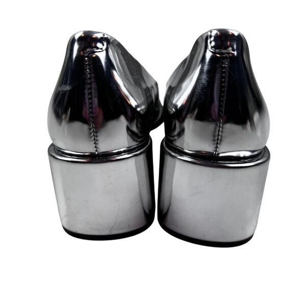 Aerosoles Soft Square Toe Silver Mirror Metallic Block Heel Shoes Women's 6.5 - Picture 5 of 10